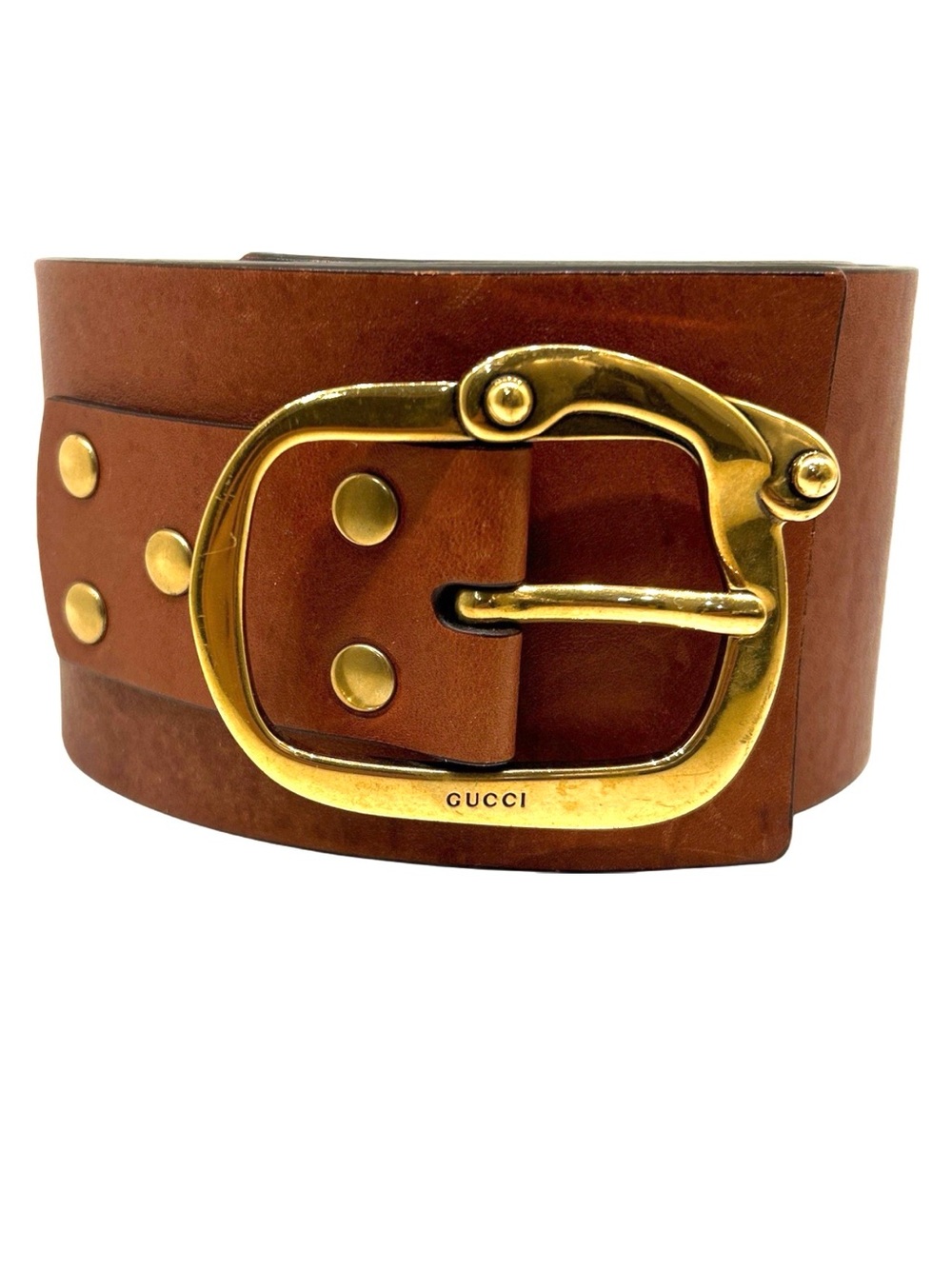Gucci Tan Leather Waist Belt with Gold Buckle - Picture 1 of 4